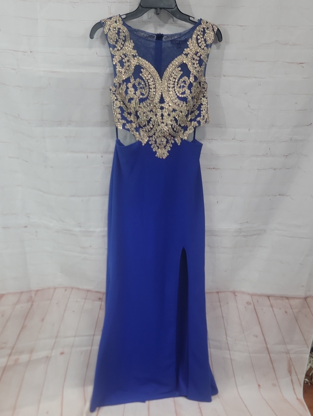 Royal Blue Beaded Cutout Prom Dress